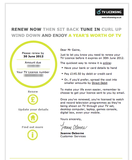 Original TV Licensing email