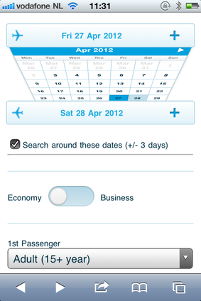 KLM mobile website