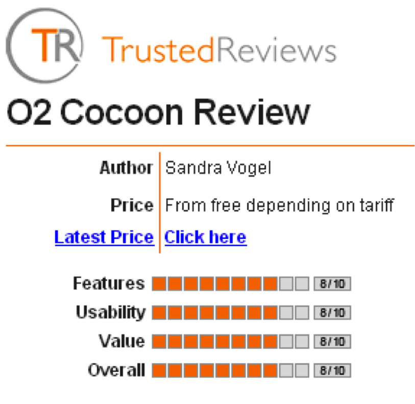 Review from Trusted Reviews giving the phone 8 out of 10 for usability
